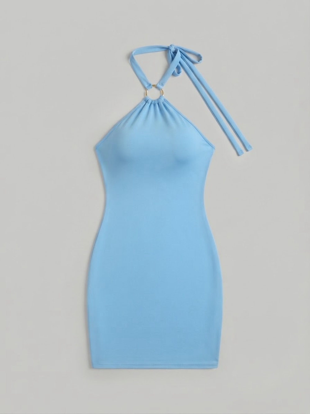 SHEIN Sky Blue Halter Ring Bodycon Mini Dress